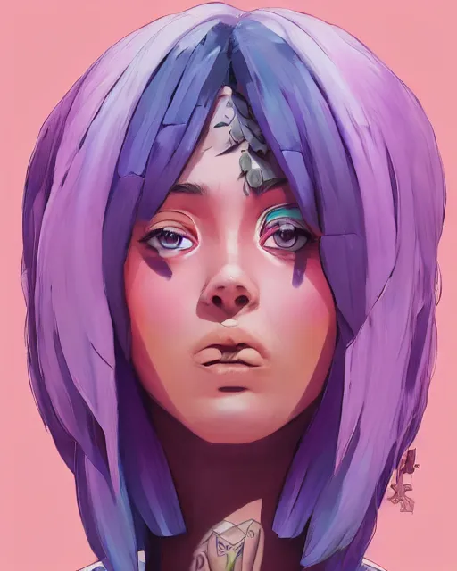 Image similar to beautiful female purple hair tattoo symmetrical face eyes full length fantasy art twitch streamer apex fortnite Video game icon, 2d game art gta5 cover , official fanart behance hd artstation by Jesper Ejsing, by RHADS, Makoto Shinkai and Lois van baarle, ilya kuvshinov, rossdraws