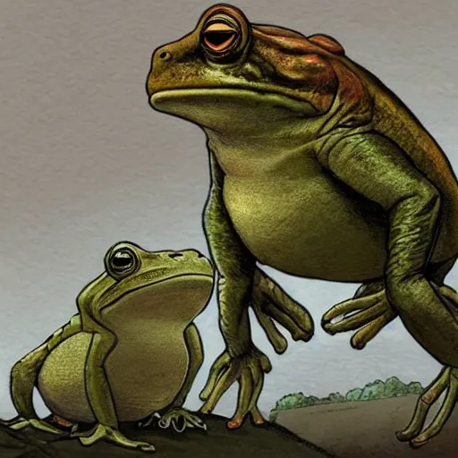 Image similar to fantasy illustration of giant mutant frogs