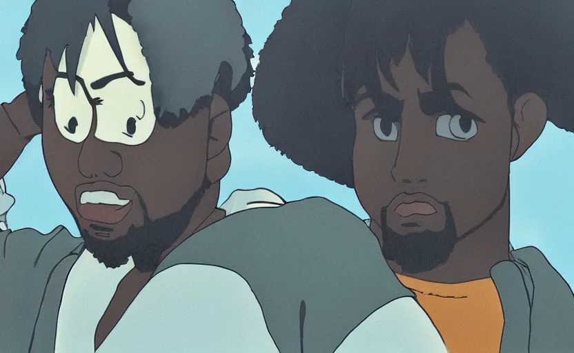 Prompt: kanye west film by studio ghibli, close up, kanye, anime film by makoto shinkai