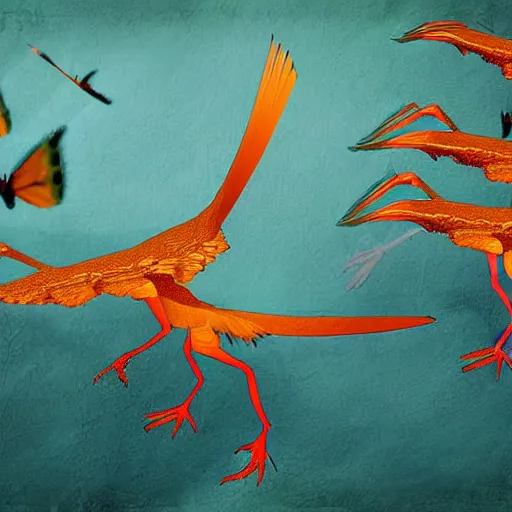 Image similar to archeopteryx having party with other people, digital art