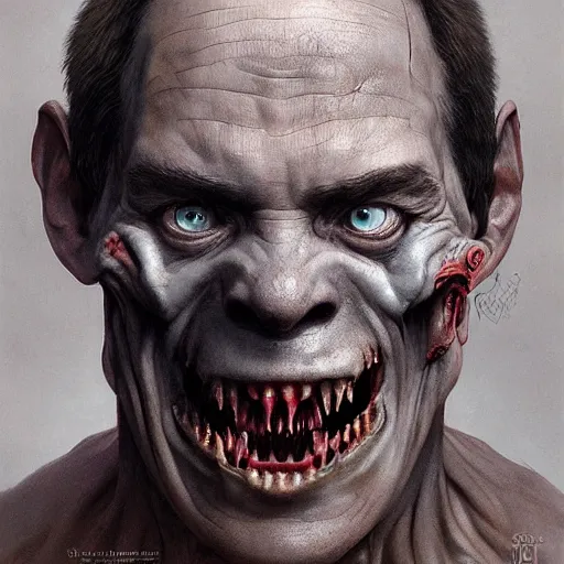 Prompt: dmitry medvedev, is evil gremlin, rotten teeth, horror, macabre by donato giancola and greg rutkowski and wayne barlow and zdzisław beksinski, realistic face, digital art