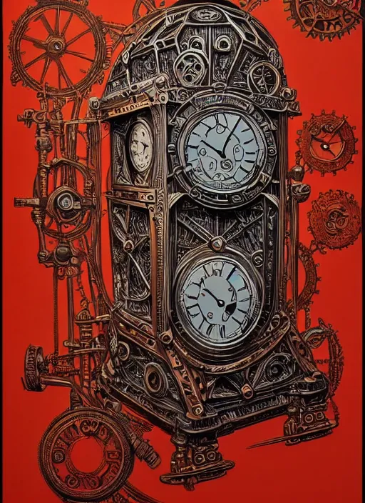 Prompt: ornate steampunk time machine, high details, intricately detailed, by vincent di fate, inking, lineart, 3 color screen print, masterpiece, trending on artstation,, sharp, details, hyper - detailed, hd, 4 k, 8 k