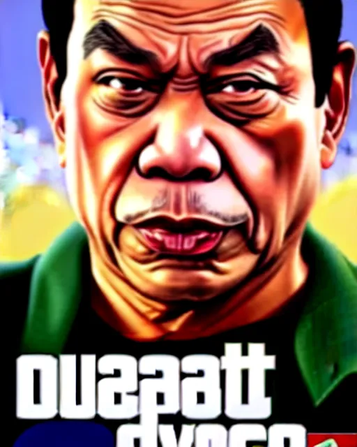 Image similar to duterte in gta v game box art by stephen bliss, no text, detailed cover artwork, gta v, gta v loading screen