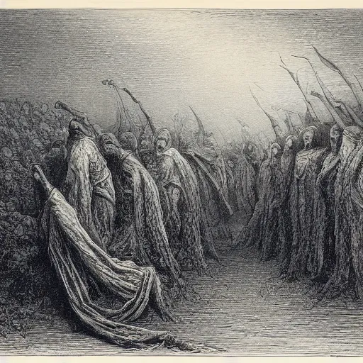 Prompt: gustave dore etching