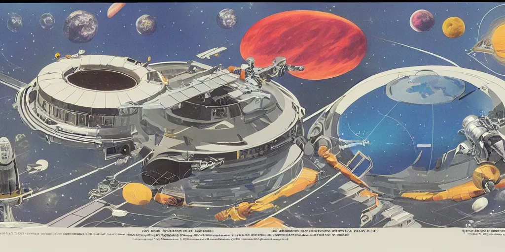 Image similar to 1 9 7 0 s nasa technical illustration concept art color archives space station habitat ring