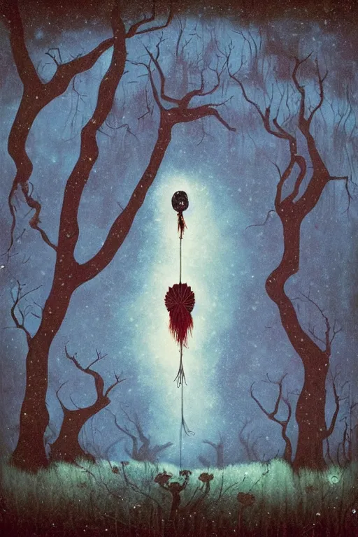 Image similar to tarot card, haunted woods, by andy kehoe