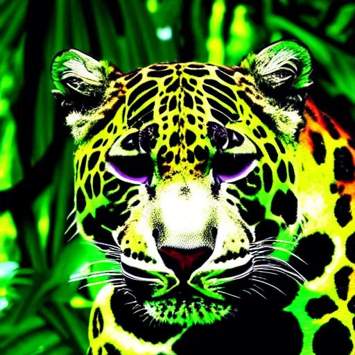 Image similar to a neon jaguar in the jungle