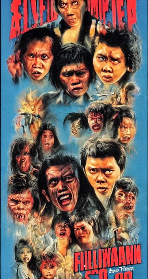 Image similar to 80s horror movie poster for a movie called “The Filipino”