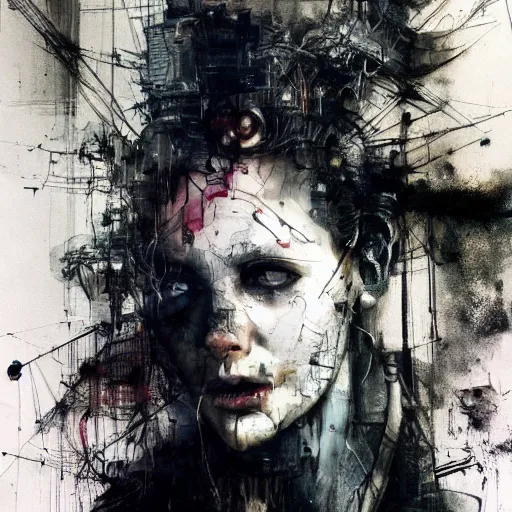 Image similar to screaming cyberpunk, wires, machines by emil melmoth zdzislaw belsinki craig mullins yoji shinkawa realistic render ominous detailed photo atmospheric by jeremy mann francis bacon and agnes cecile ink drips paint smears digital glitches glitchart