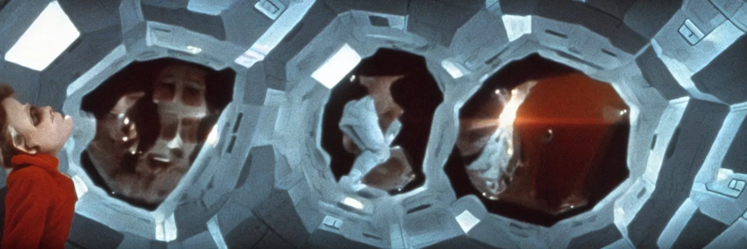 Image similar to a scene from 2001: A Space Odyssey by Stanley Kubrick