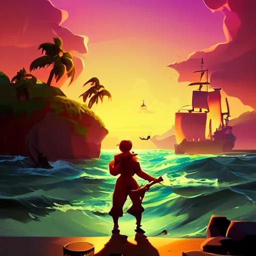 Image similar to painting treasure on sea of thieves game smooth median photoshop filter cutout vector, behance hd by jesper ejsing, by rhads, makoto shinkai and lois van baarle, ilya kuvshinov, rossdraws global illumination