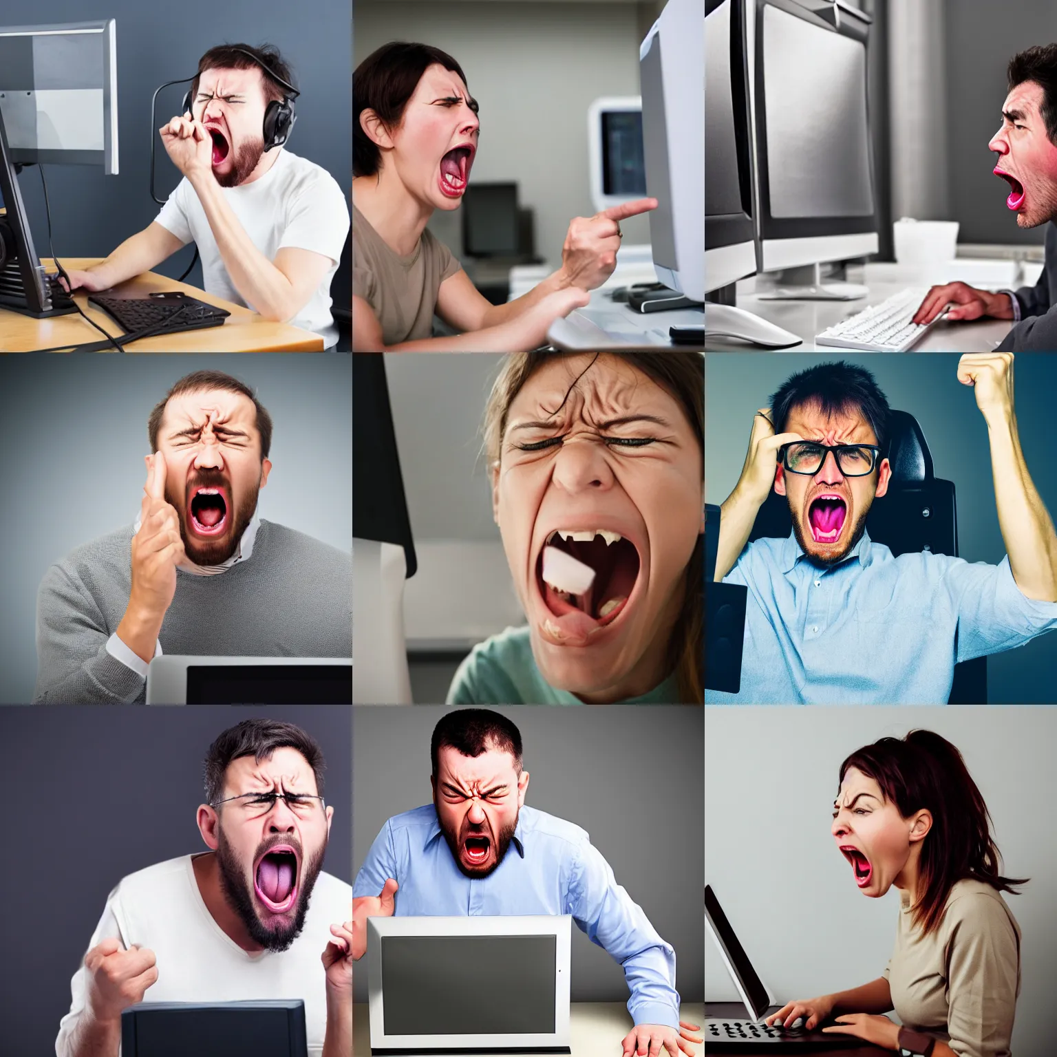 Prompt: angry person yelling at a computer