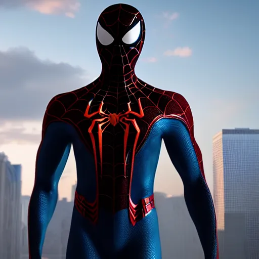 Image similar to a single venom and spider - man hybrid, dslr, cinematic, volumetric lighting, 8 k resolution, photorealistic