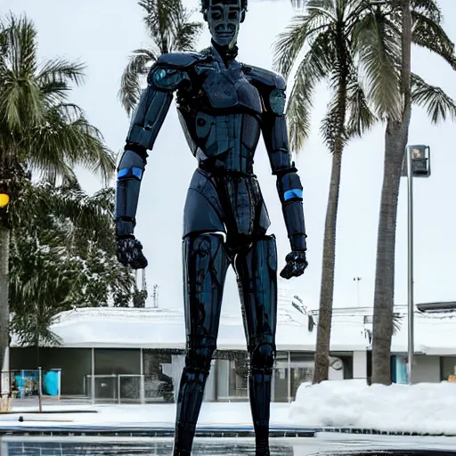 Image similar to made of ice, a realistic detailed photo of a guy who is an attractive humanoid who is half robot and half humanoid, who is a male android, on display, blank stare, showing off his muscles, shiny skin, posing like a statue, by the pool, frozen ice statue, f 1 driver max verstappen, humanoid robot