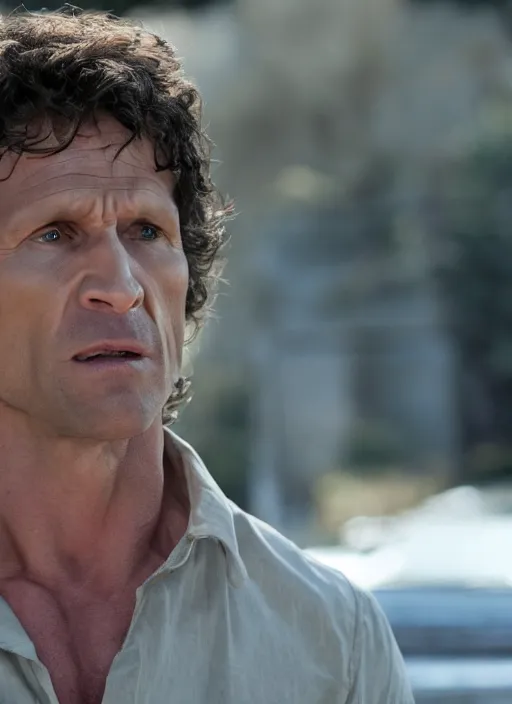 Image similar to film still of Todd Howard as Martin Riggs in Lethal Weapon, 4k