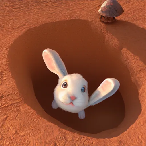 Prompt: cute bunny crossing a portal on mars, photorealistic, 4K