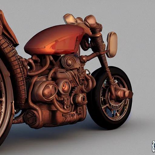 Image similar to akira motorcycle 3 d model, steampunk, 3 d cg, digital art, soft light