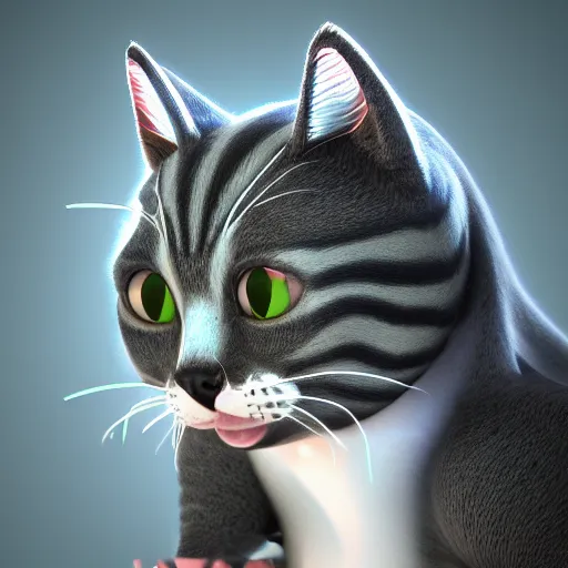 Prompt: 3d render cinematic A Cat Artwork by Tim Burton, blender, pixar