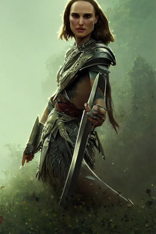 Image similar to natalie portman, legendary warrior, heroic, lord of the rings, tattoos, decorative ornaments, battle armor, by carl spitzweg, ismail inceoglu, vdragan bibin, hans thoma, greg rutkowski, alexandros pyromallis, perfect face, fine details, realistic shading photorealism