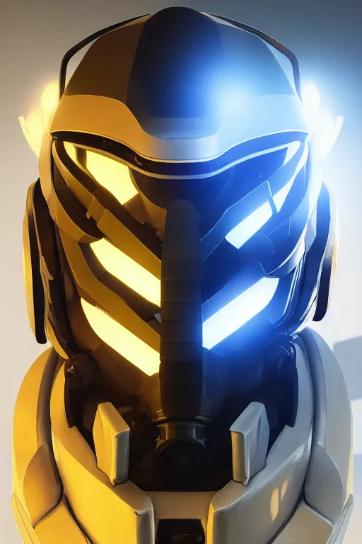 Image similar to robot ninja mask helmet halo master chief radiating a glowing aura global illumination ray tracing hdr fanart arstation by ian pesty and katarzyna da „ bek - chmiel