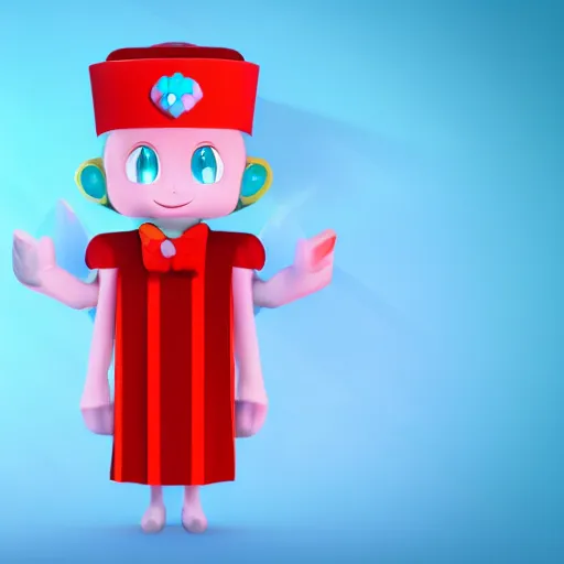 Image similar to simple, cute, cyan crystal character wearing a red cloth strip, 4K HD