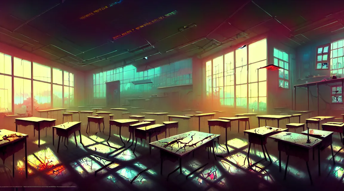 KREA - visual novel classroom background, highly detailed, natural light