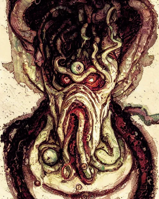 Image similar to portrait of cthulhu by greg rutkowski in the style of egon schiele