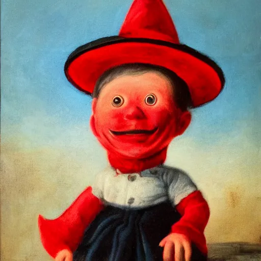 Prompt: A portrait of an evil sorecerer with a red hat, Sky Doll style, high detail, 8k