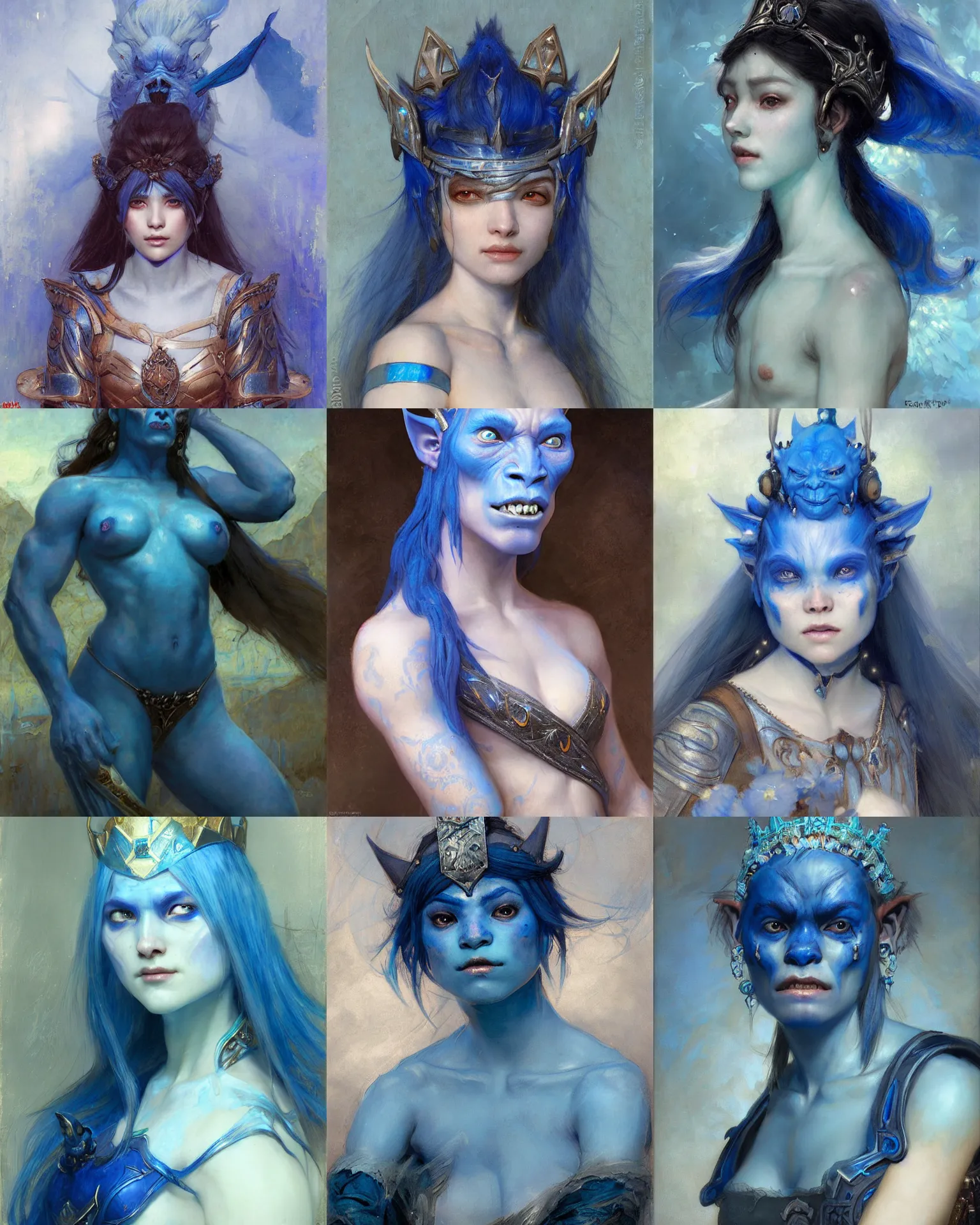 Prompt: a beautiful blue orc princess by Edgar Maxence and Ross Tran