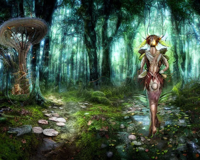 Image similar to fae queen walks through fungal landscape, weta hdr