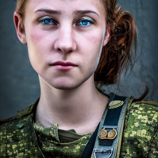 Image similar to beautiful portrait of a young ukrainian female soldier by frank miller