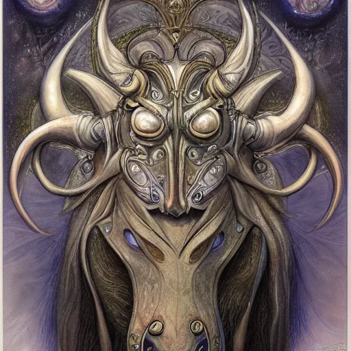 Image similar to detailed and sharp taurus artwork, mystic style, detailed, 8 k, detailed, symmetrical, by brian froud