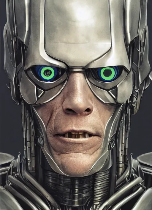 Image similar to portrait of willem dafoe as tinman, cyborg, borg, android, strogg, face of a man, robocop, cable, victor stone, ultron, terminator, machine, flesh, quake, doom demon, wolfenstein, monster, symmetry, symmetrical, concept art by ruan jia and greg rutkowski