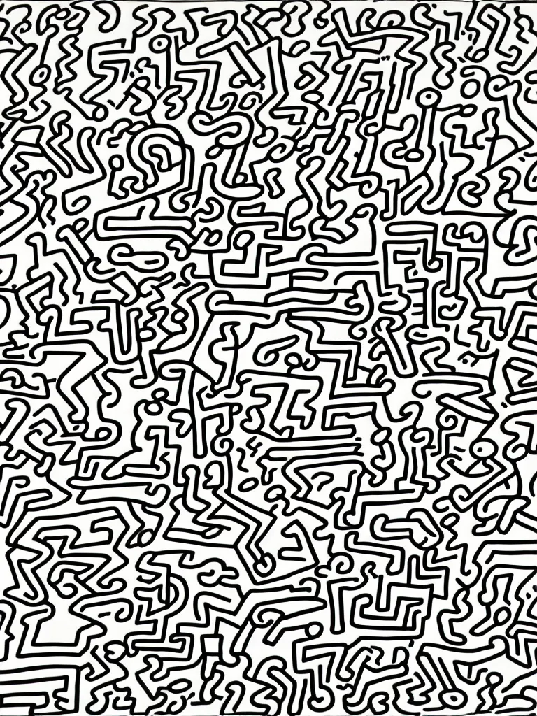 Image similar to bold abstract simplified figurative line illustration patterns by keith haring in an aesthetically pleasing natural and pastel color tones