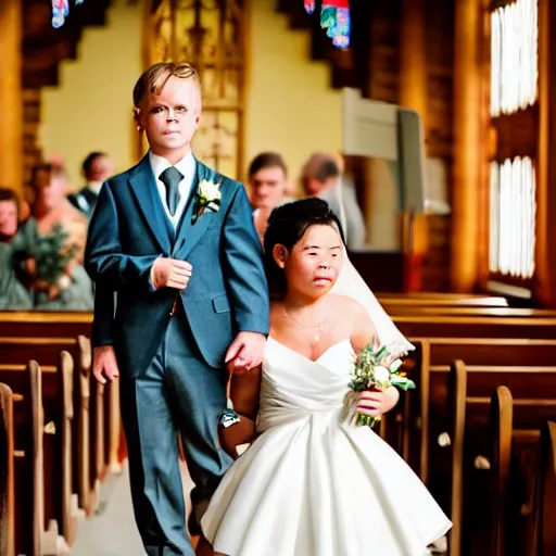 Image similar to a rhinoceros wearing a tiny suit in a wedding chapel, photo realistic, detailed, cinematic lighting, kodachrome