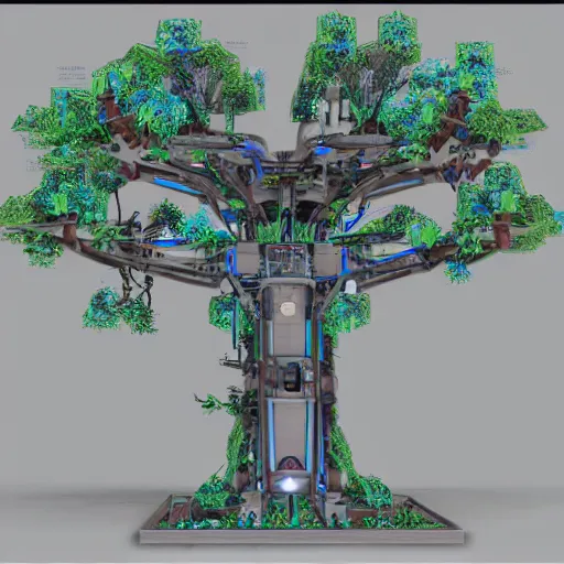 Prompt: blueprint of a robotic tree