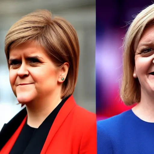 Image similar to First Minister Nicola Sturgeon vs British conservative Mp Liz Truss in street fighter