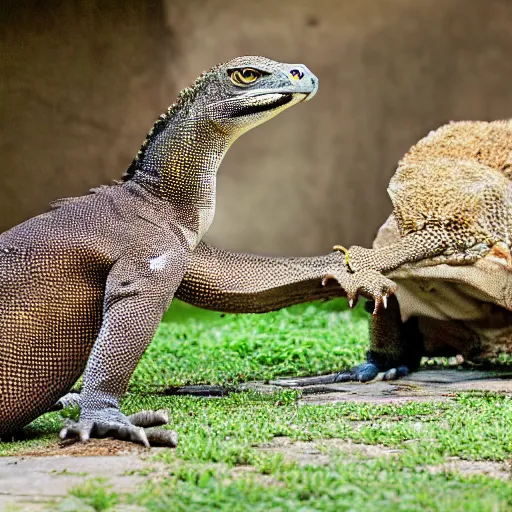 Prompt: hawk and Komodo dragon hybrid animal, highly detailed photography, picture taken at zoo