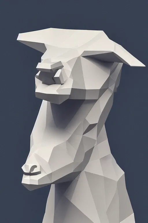 Image similar to vivid 3D animated designscapes with bursts of radiant particles–building an ethereal minimal space sculpture of a lowpoly llama bust, professional concept art, trending on artstation, geometric, lowpoly llama face