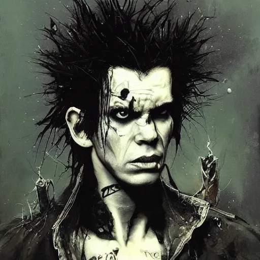 Prompt: stunning portrait of gaunt ( sid vicious ) a ( the cure fan ) as dream from sandman, dim stars as eyes, by jeremy mann, by cedric peyravernay, by by russ mills, by richard avedon and ben templesmith, dramatic lightning, sadness, dark eye sockets, in the shadows, punk rock, gothic, high detailed, 8 k