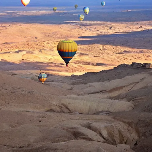 Prompt: hot balloons over the valley of the kings in egypt