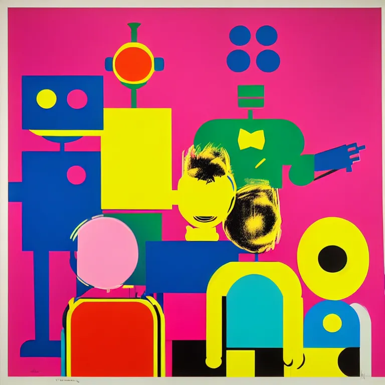 Prompt: ( ( ( ( ( a portrait of a robot family with soap bubbles, pop art ) ) ) ) ) by andy warhol, roy lichtenstein, claes oldenburg, james rosenquist and wayne thiebaud!!!!!!!!!!!!!!!!!!!!!!!!!!!!!!