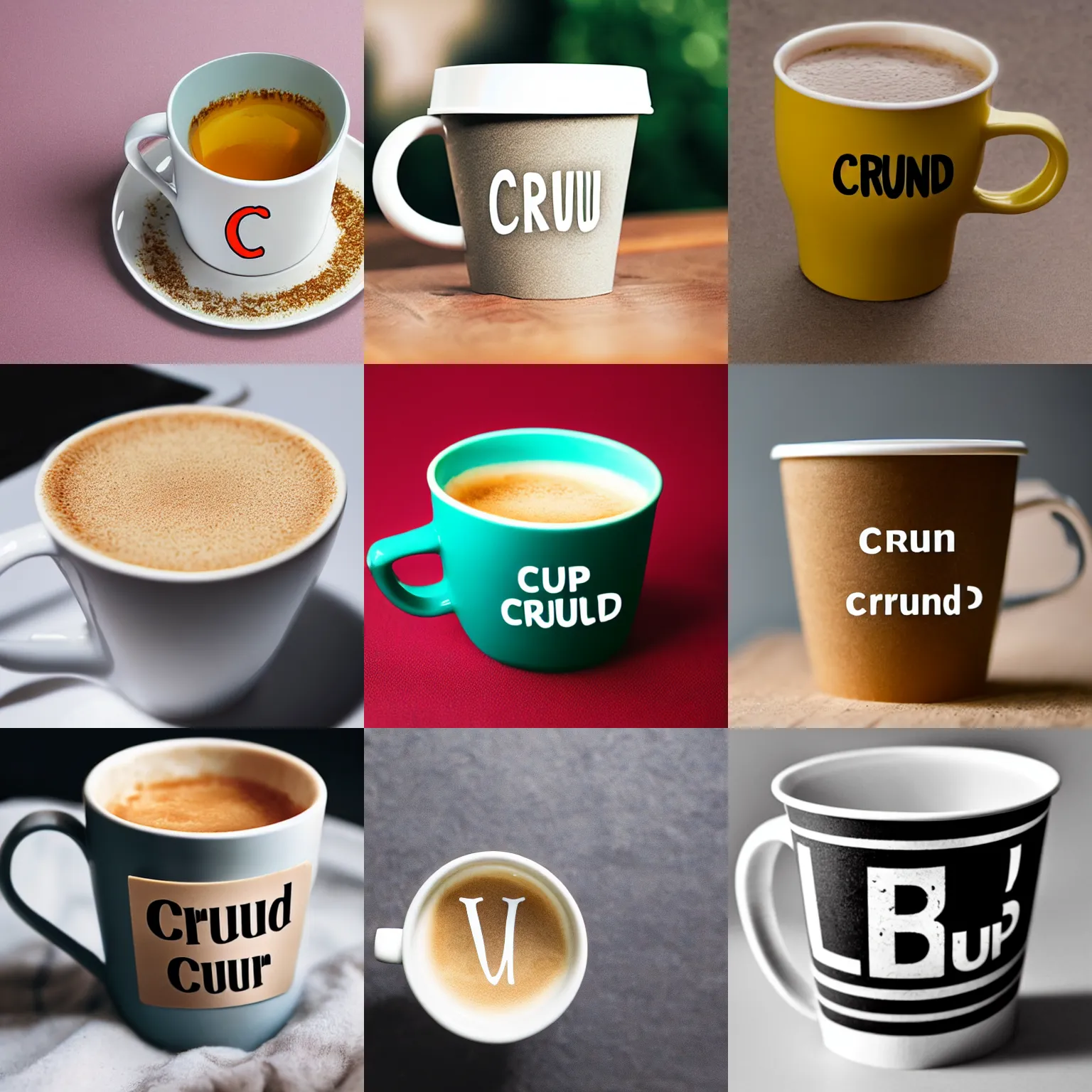 Image similar to a cup with the word'crumb'on it