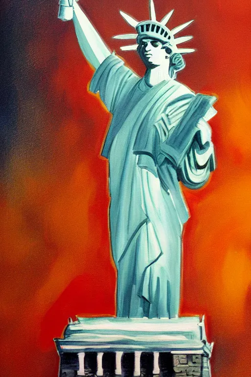 Prompt: bob ross painting of new york statue of liberty