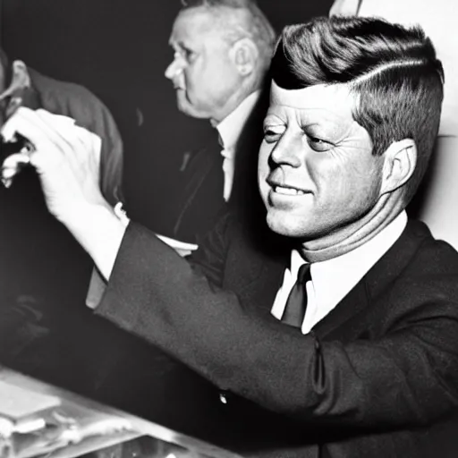 Image similar to John f. Kennedy as a gangster rapper with a big gold chain