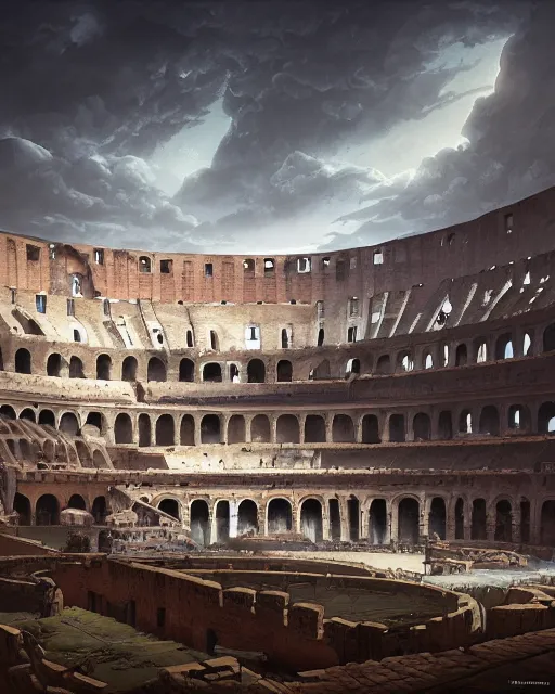 Prompt: roman colosseum by peter mohrbacher and dan mumford and nekro, cgsociety, volumetric light, 3 d render