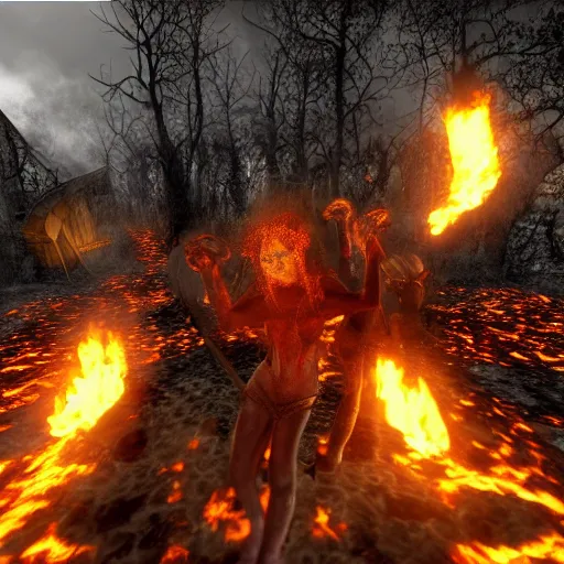 Image similar to astrid willa eide hoem burns in hell and get enslaved by the devil himself, realistic, hdr, clear image, hdd, dynamic lighting,