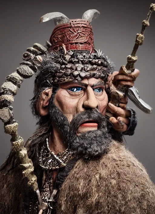 Prompt: 8 5 mm f 1. 8 photograph of a claymation mexican viking, highly detailed diorama, by erwin olaf and anton corbijn, smooth, sharp foccus, commercial photography, fashion shoot