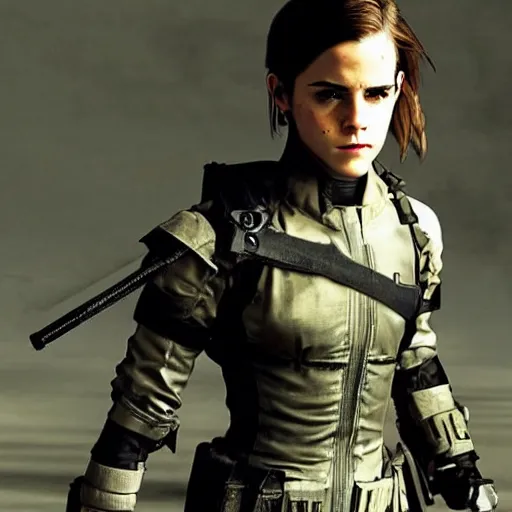 Image similar to emma watson wearing metal gear armor dramatic lighting cinematic cinematic lighting by Richard Schmid by Yoji Shinkawa by artgem