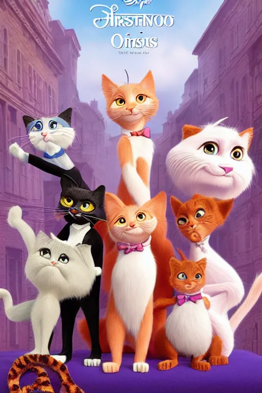 Prompt: aristocats movie poster, cgi, cinema, realistic